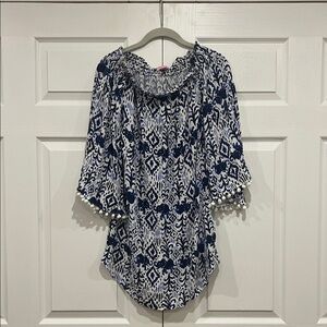 Lilly Pulitzer Nita Cover Up Womens Blue White Print Off Shoulder Size XS